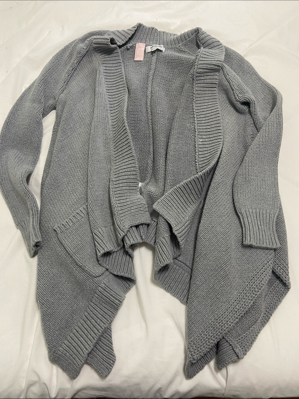 Cozy Gray Open-Front Draped Cardigan Sweater